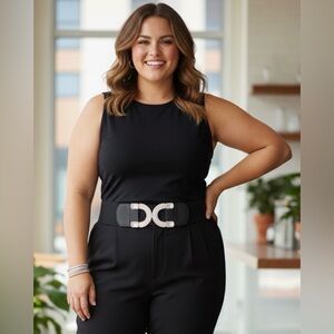 Macy's Black Belt with Silver Crystal Buckle